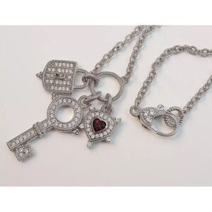 Judith Ripka Garnet Key to My Heart Diamonique sterling Silver Necklace.